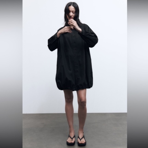 Zara Dresses & Skirts - Zara Big Collar Poplin Bubble Hem Dress in Black W2163 Sz S